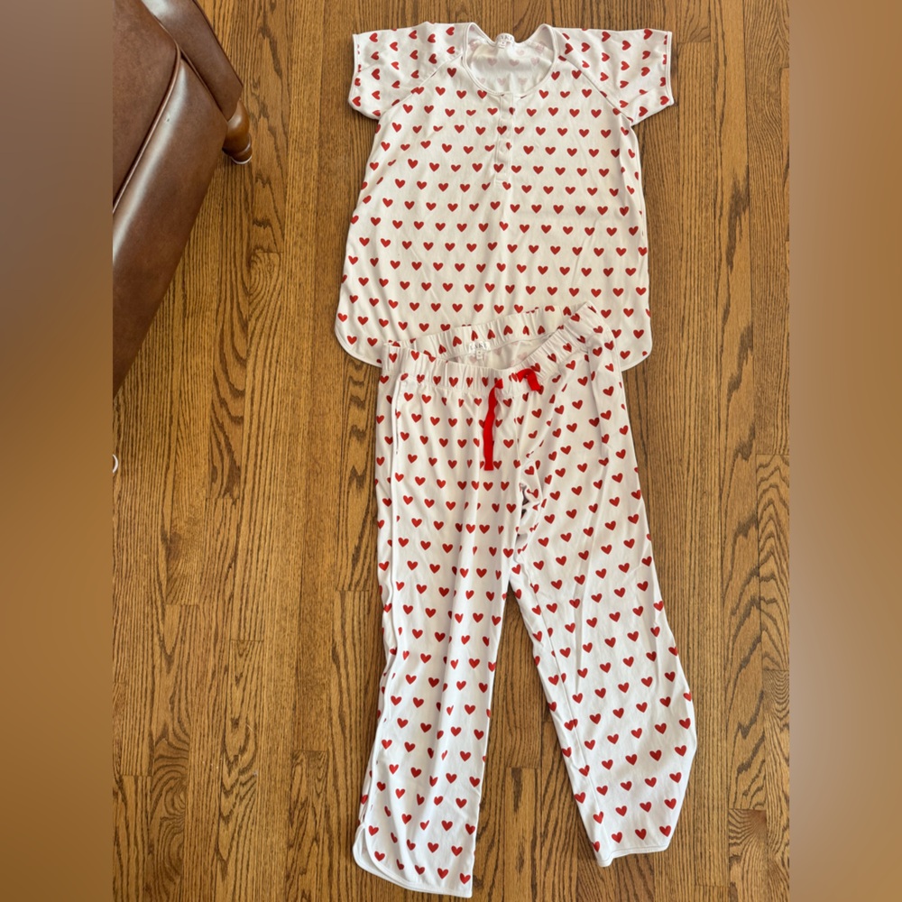 Women’s White Pajama Set with Red Heart Print